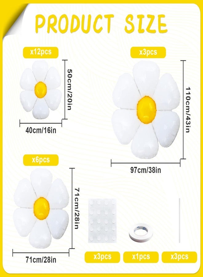 Qumenan 21Pcs Daisy Balloons White Flower Daisy Foil Mylar Balloons Daisy Party Decorations for Birthday Wedding Baby Shower Party Supplies(Huge Balloon X 3, Medium X 6, Small X 12） - Image 2